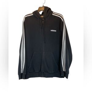 Adidas Essential Fleece Black Hoodie with White Three Stripes DQ3101 size XL